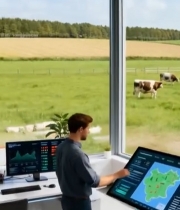  男子操作大屏监控牧场状况2050#竖屏 	 