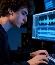  男子操作多屏幕设备工作画面6355#竖屏 	 