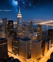  男子俯瞰纽约城市夜景5750#竖屏 	 