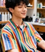  男士在理发店理发等待482#竖屏 	 