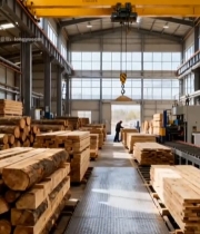  木材工厂车间内景及木材堆放1055#竖屏 	 