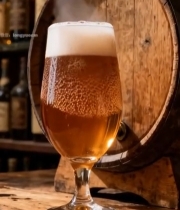  木酒桶旁的啤酒杯特写6293#竖屏 	 