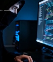  蒙面黑客操作电脑敲代码96#竖屏 	 