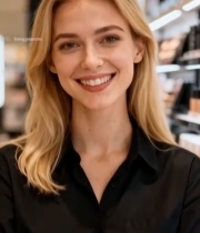  美妆店内微笑女性模特619#竖屏 	 