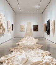  美术馆内艺术织物展览场景6682#竖屏 	 