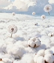  棉花田与蒲公英的梦幻景象1572#竖屏 	 