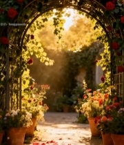  玫瑰花拱门庭院风景1919#竖屏 	 