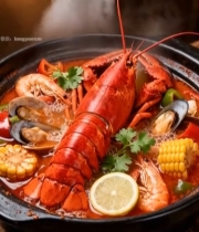  龙虾海鲜火锅特写5251#竖屏 	 