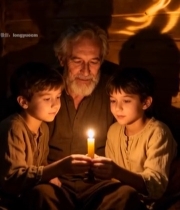  老人与男孩共持蜡烛温馨场景524#竖屏 	 