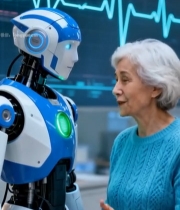  老人与机器人互动场景45#竖屏 	 