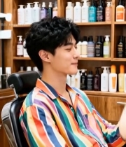  理发店中微笑的年轻男子4138#竖屏 	 