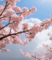  蓝天背景下盛开的粉色樱花1463#竖屏 	 