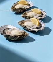  蓝色背景上的生蚝配柠檬2405#竖屏 	 