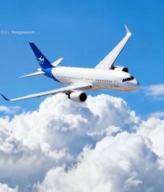  蓝白客机于蓝天白云间飞行6081#竖屏 	 