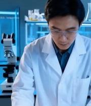  科研人员实验室查看分子数据6612#竖屏 	 