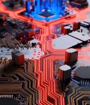  科技感芯片与城市建筑合成画面4992#竖屏 	 