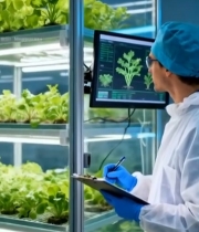  科研人员监测室内蔬菜生长情况5053#竖屏 	 