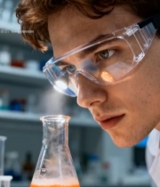  科研人员实验室观察锥形瓶实验7462#竖屏 	 