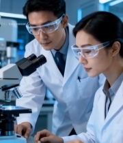  科研人员实验室用显微镜做实验3004#竖屏 	 