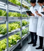  科研人员查看室内蔬菜种植情况2233#竖屏 	 