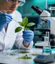  科研人员实验室研究植物6983#竖屏 	 