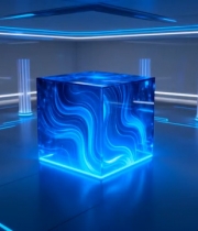  科技感空间蓝色发光立方体6245#竖屏 	 