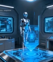  科幻实验室中的智能机器人1173#竖屏 	 