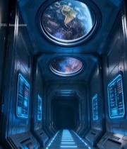  科幻风格宇宙飞船内部通道3585#竖屏 	 