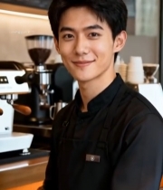  咖啡店年轻男店员微笑画面2182#竖屏 	 