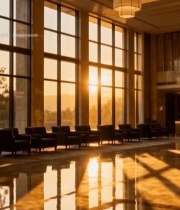  酒店大厅夕阳透过窗户洒入6371#竖屏 	 