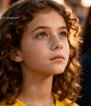  卷发女孩仰头专注神情特写3319#竖屏 	 