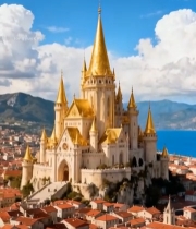  金色尖顶城堡俯瞰风景1817#竖屏 	 