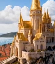  金色尖顶城堡全景3410#竖屏 	 