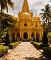  金色寺庙与热带风光景观6930#竖屏 	 