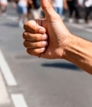  街头手势点赞特写5204#竖屏 	 