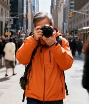  街头持相机的老人751#竖屏 	 