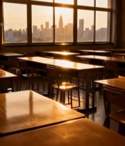  教室夕阳下的城市景观(1)6477#竖屏 	 