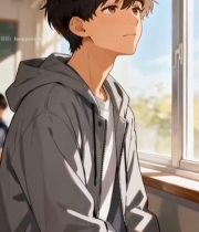  教室窗边坐着的动漫风格男生120#竖屏 	 