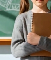  教室中抱笔记本的小女孩122#竖屏 	 