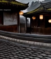  江南乡村屋顶晨雾景象4890#竖屏 	 