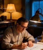  建筑师伏案绘图5528#竖屏 	 