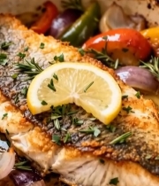  煎鱼配蔬菜食材特写1299#竖屏 	 