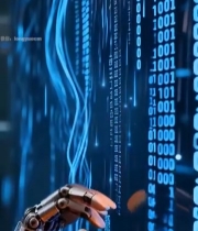  机械手指触碰二进制数据画面7864#竖屏 	 