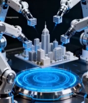  机械臂构建城市模型场景3781#竖屏 	 