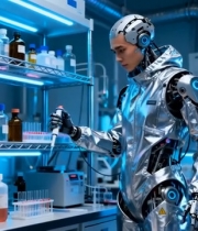  机器人在实验室进行实验操作4304#竖屏 	 