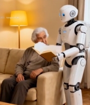  机器人陪伴老人室内阅读95#竖屏 	 