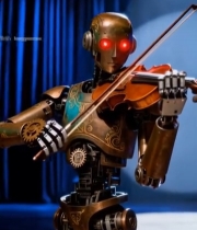  机器人舞台拉小提琴1987#竖屏 	 
