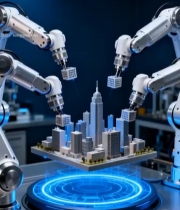  机械臂搭建城市模型场景3422#竖屏 	 