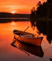  湖畔夕阳下的小船2881#竖屏 	 