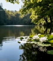  湖畔荷花绿植自然风景7346#竖屏 	 